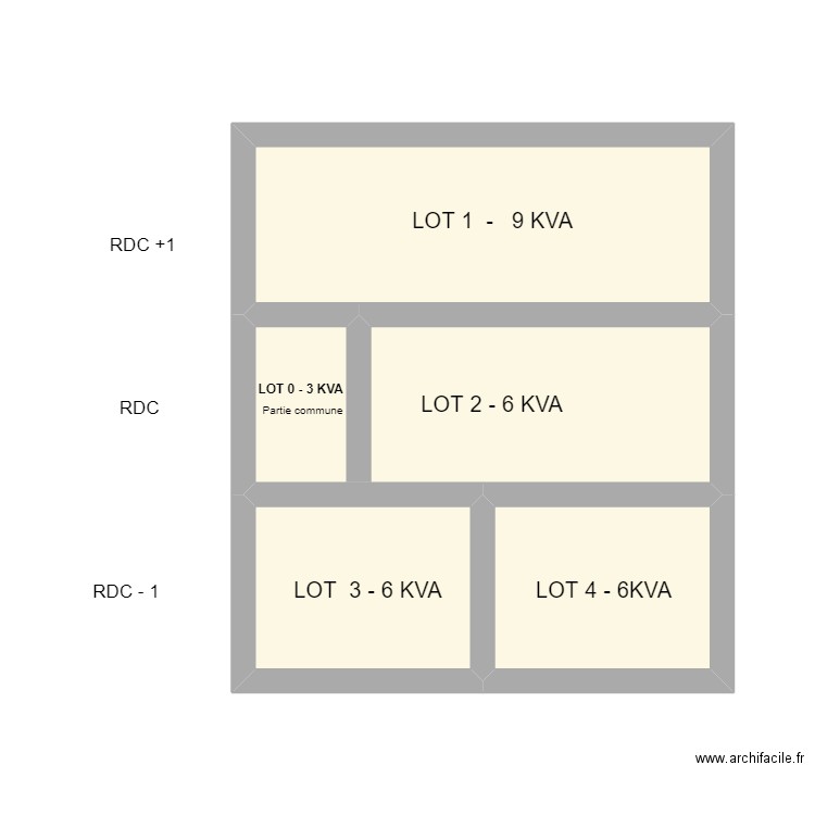 Plan de découpage. Plan de 4 pièces et 25 m2