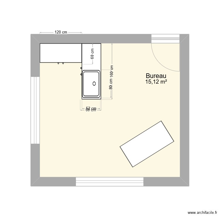 Bureau Naïti. Plan de 1 pièce et 15 m2