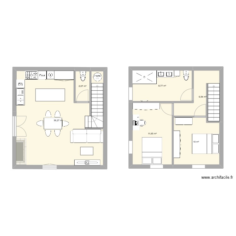 aca. Plan de 6 pièces et 76 m2