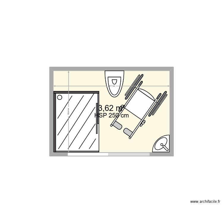 Salle de bain haut. Plan de 1 pièce et 4 m2