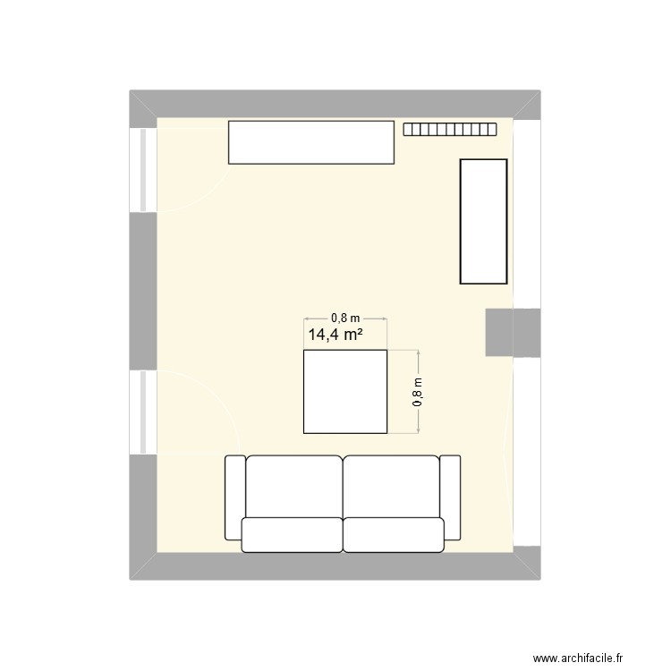 salon. Plan de 1 pièce et 14 m2