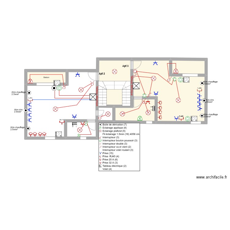 APT 2 et 3. Plan de 5 pièces et 58 m2