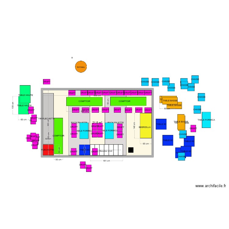 SALLE FONDS 4. Plan de 1 pièce et 22 m2