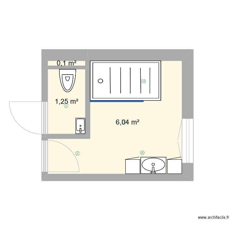 salle de bain 2. Plan de 3 pièces et 7 m2