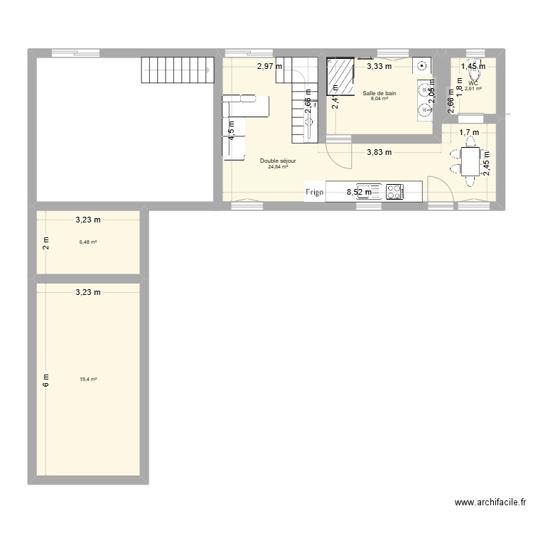 Rénovation ROUTHIAU. Plan de 5 pièces et 61 m2