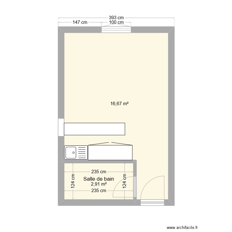 studio. Plan de 2 pièces et 20 m2