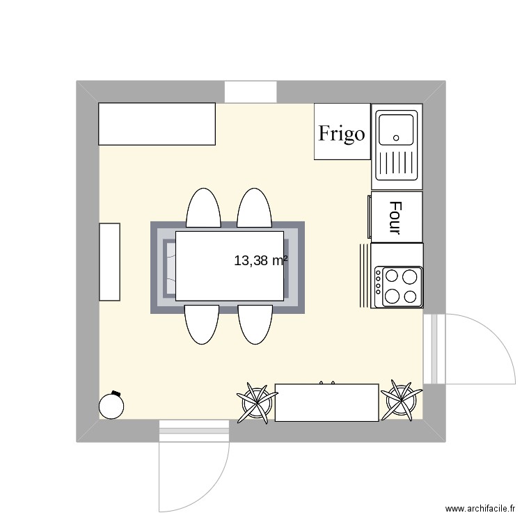 cuisine . Plan de 1 pièce et 13 m2