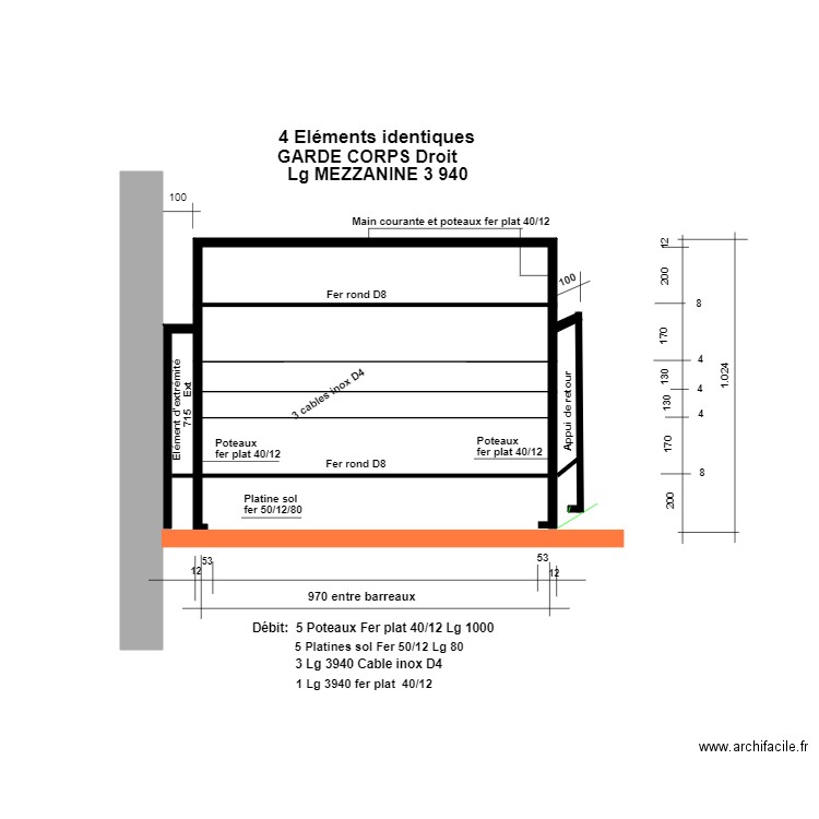 Garde coprs mezzanine Droit. Plan de 0 pièce et 0 m2