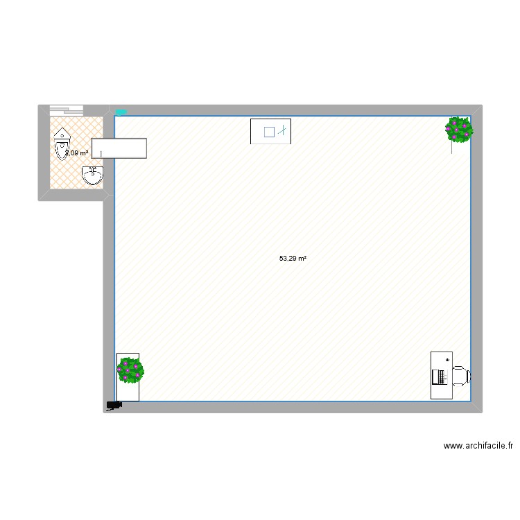 lola magasin . Plan de 2 pièces et 55 m2