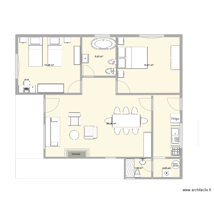 Casa Funes. Plan de 6 pièces et 75 m2