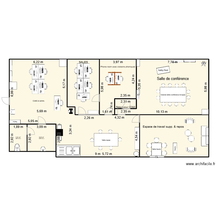 Aménagement des bureaux LS-6. Plan de 8 pièces et 222 m2