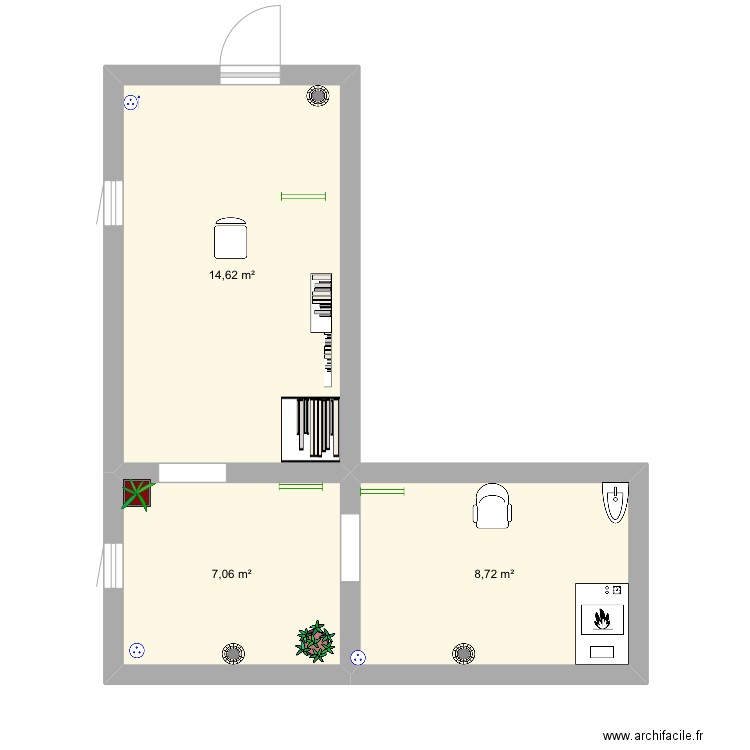 Bibliothèque, travail  julian. Plan de 3 pièces et 30 m2