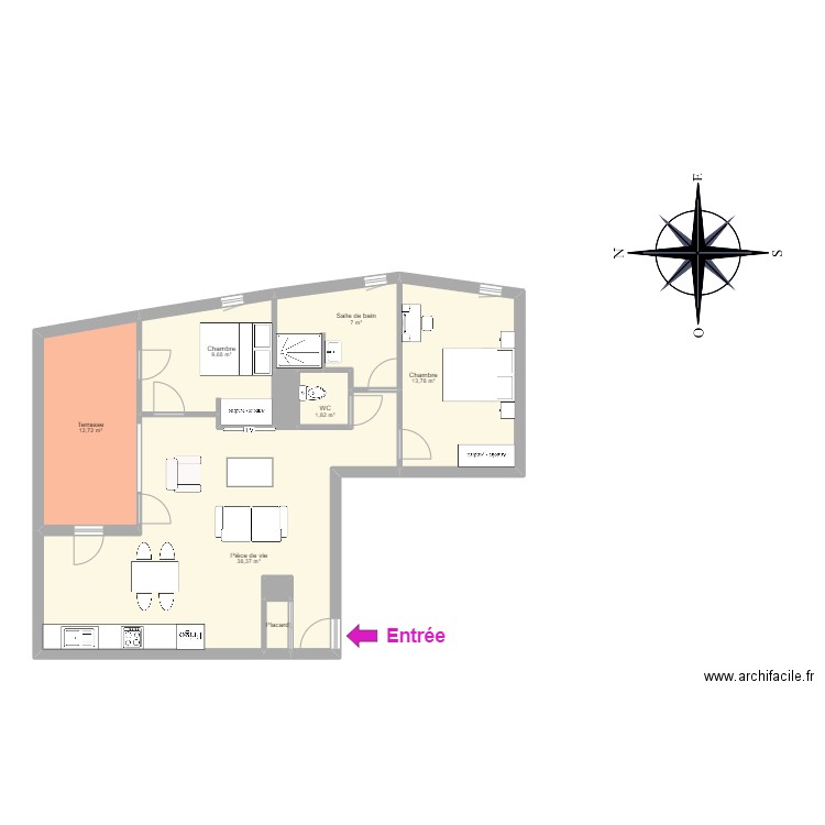 EIFFAGE F3 TERRASSE. Plan de 9 pièces et 85 m2