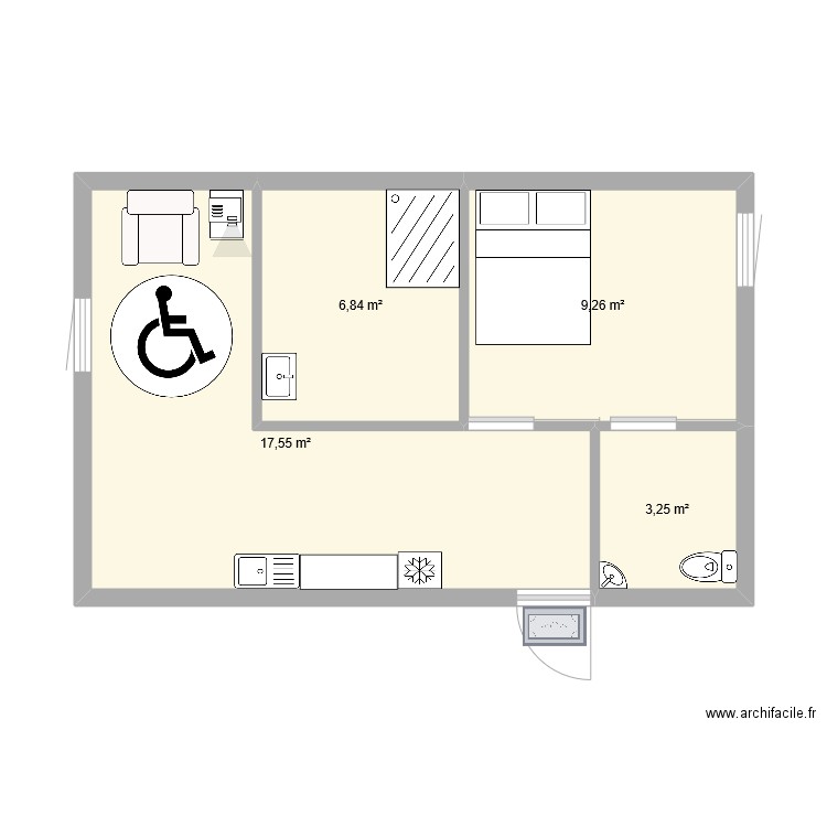 Logement PMR. Plan de 4 pièces et 37 m2