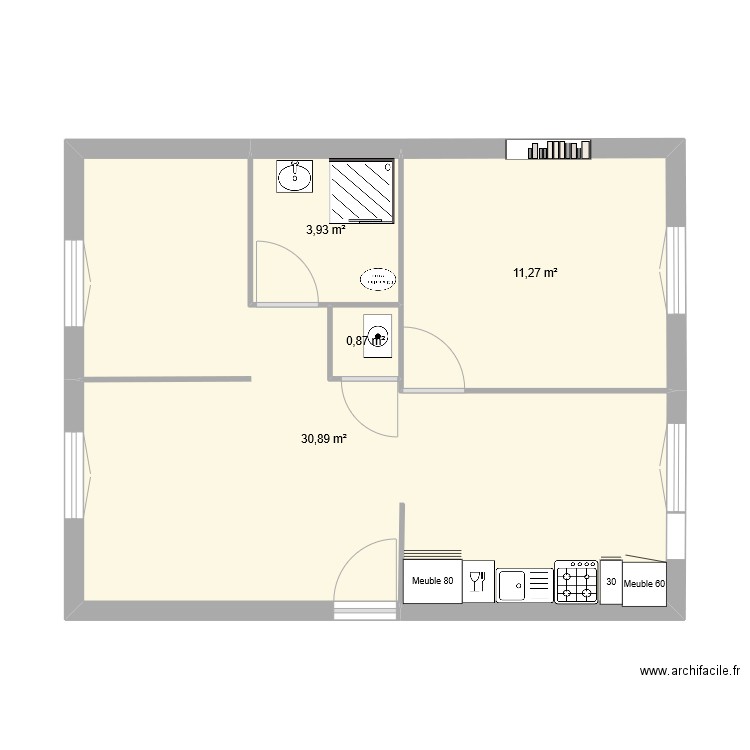 Version C - côtes. Plan de 4 pièces et 47 m2