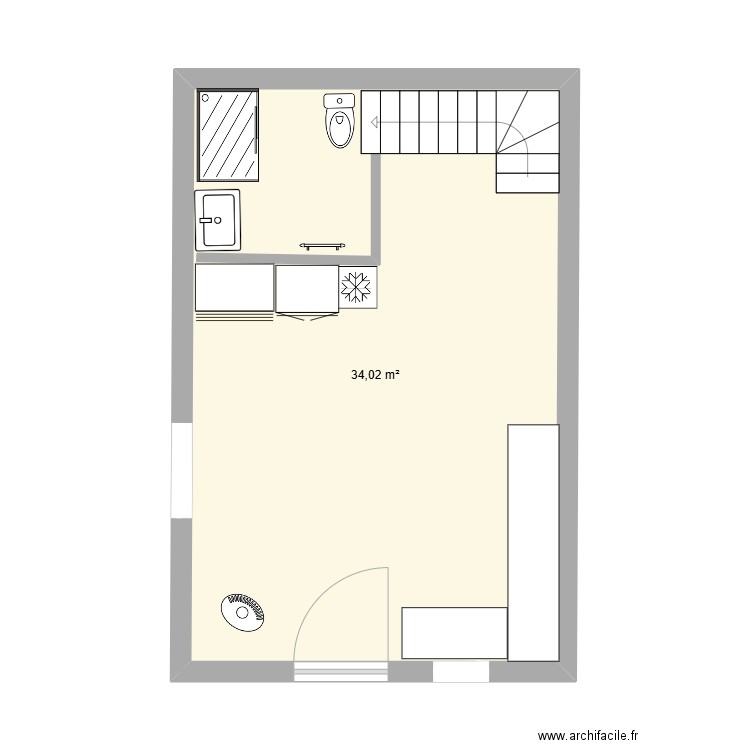 Plan 1. Plan de 1 pièce et 34 m2