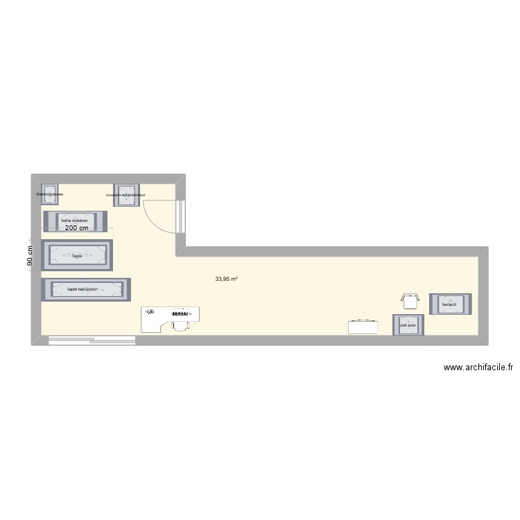 cabinet. Plan de 1 pièce et 34 m2