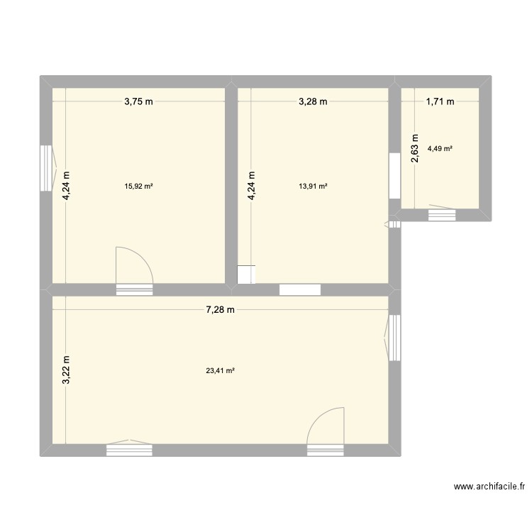 Exercice pratique. Plan de 4 pièces et 58 m2