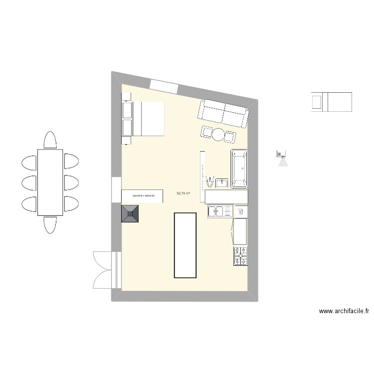 maison touchette. Plan de 1 pièce et 53 m2