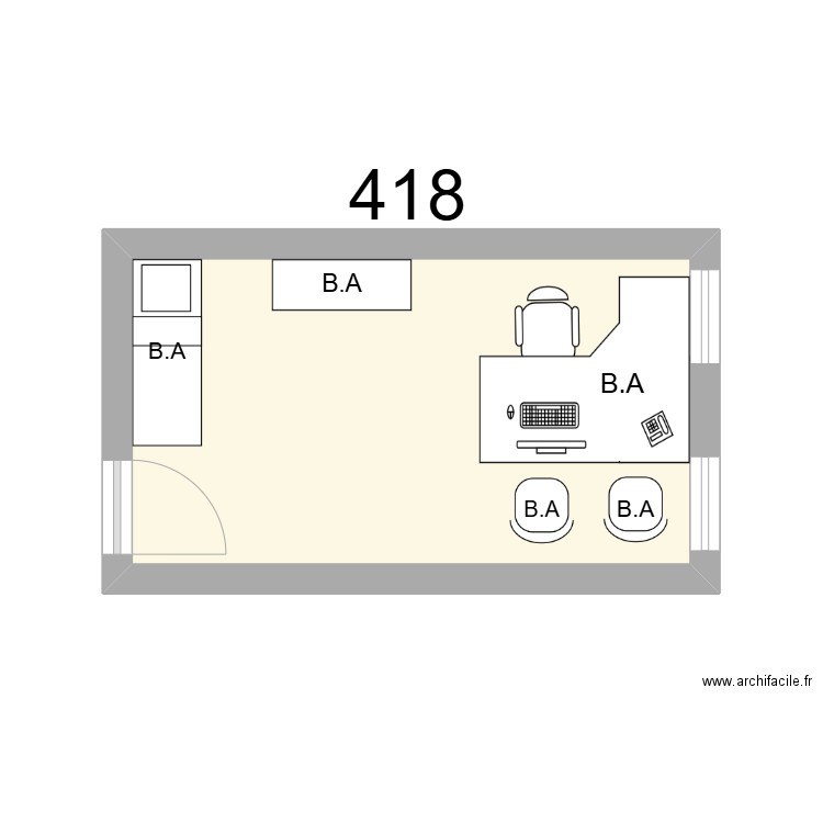 Bureau R 418 - B.ARNAUDO. Plan de 1 pièce et 12 m2