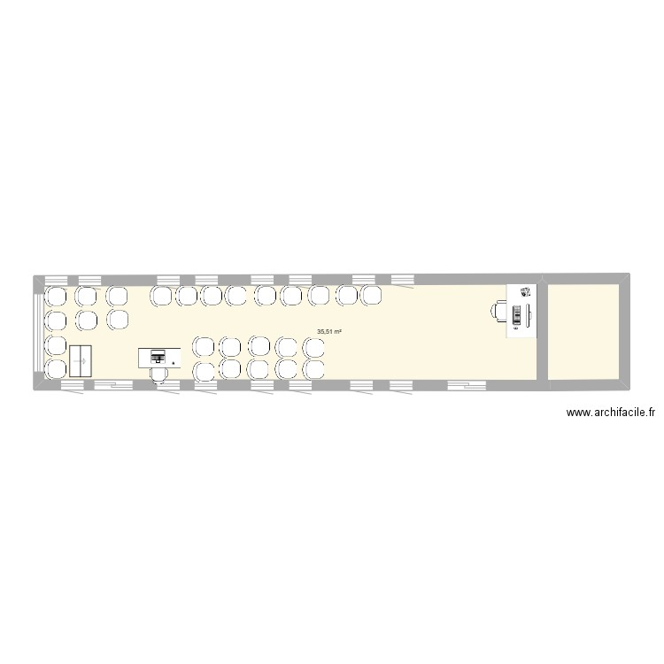 bus. Plan de 1 pièce et 36 m2