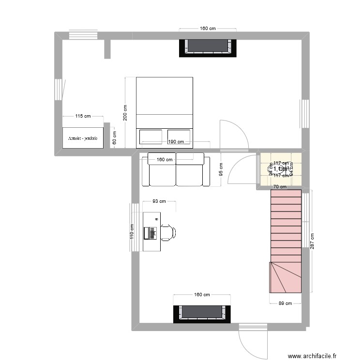 ruguellou V1. Plan de 1 pièce et 1 m2