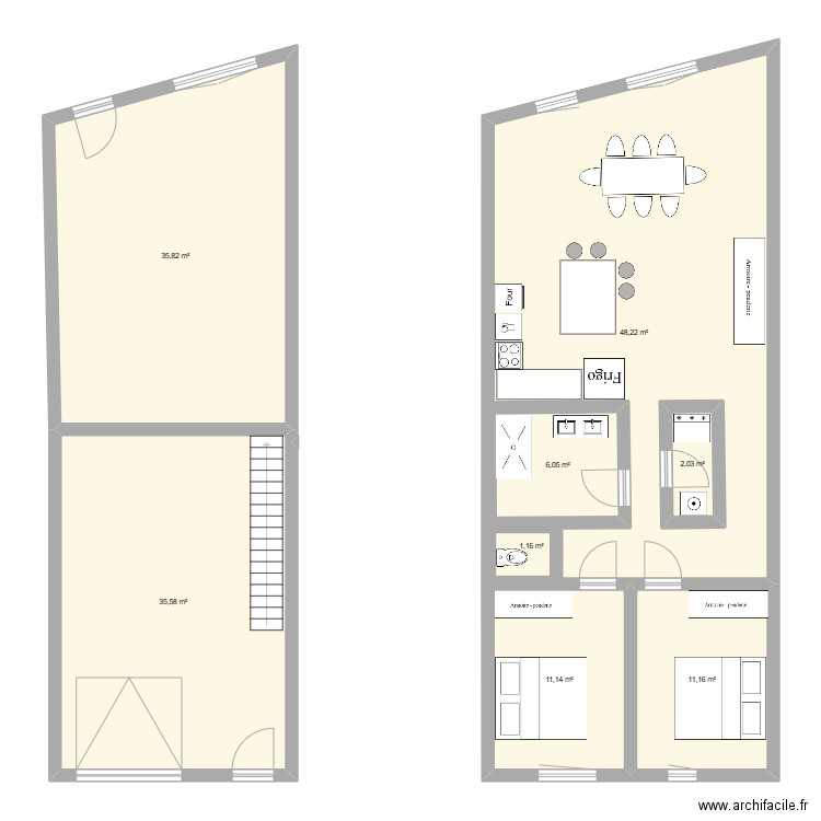 plan maison . Plan de 8 pièces et 166 m2