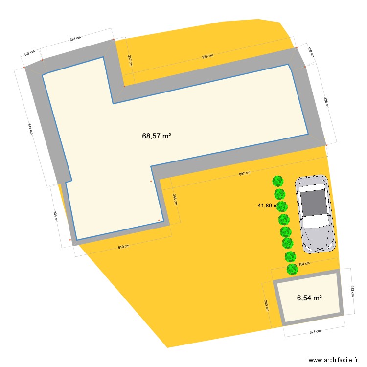 COS après projet. Plan de 2 pièces et 75 m2