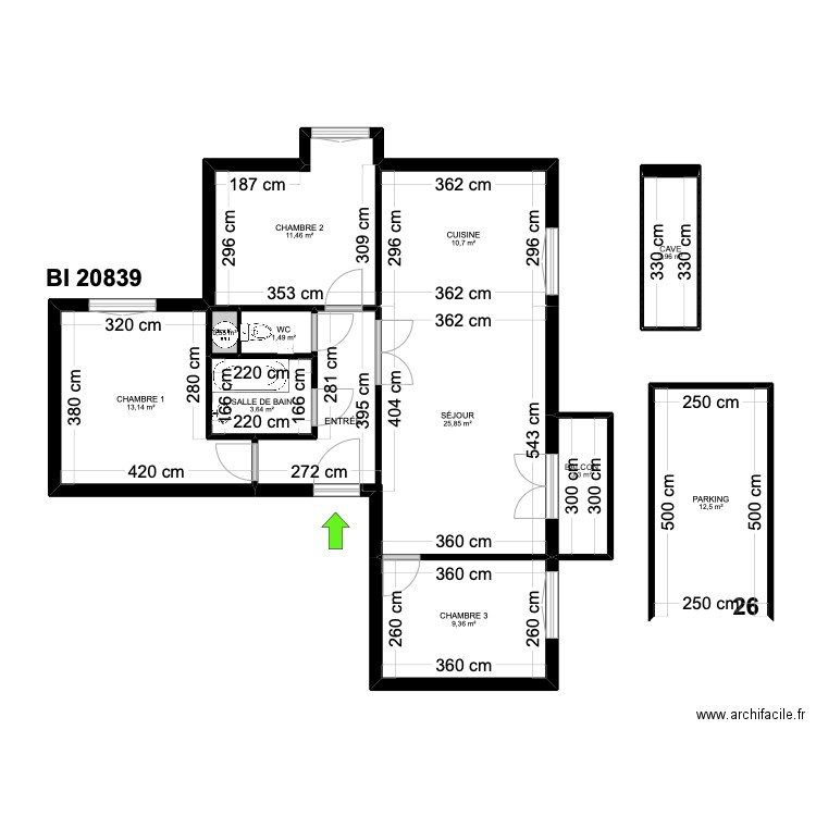 BI 20839. Plan de 11 pièces et 96 m2