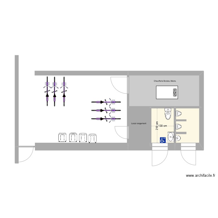 WC public. Plan de 4 pièces et 16 m2