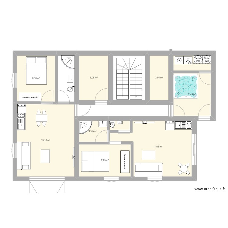 cruseilles . Plan de 9 pièces et 75 m2