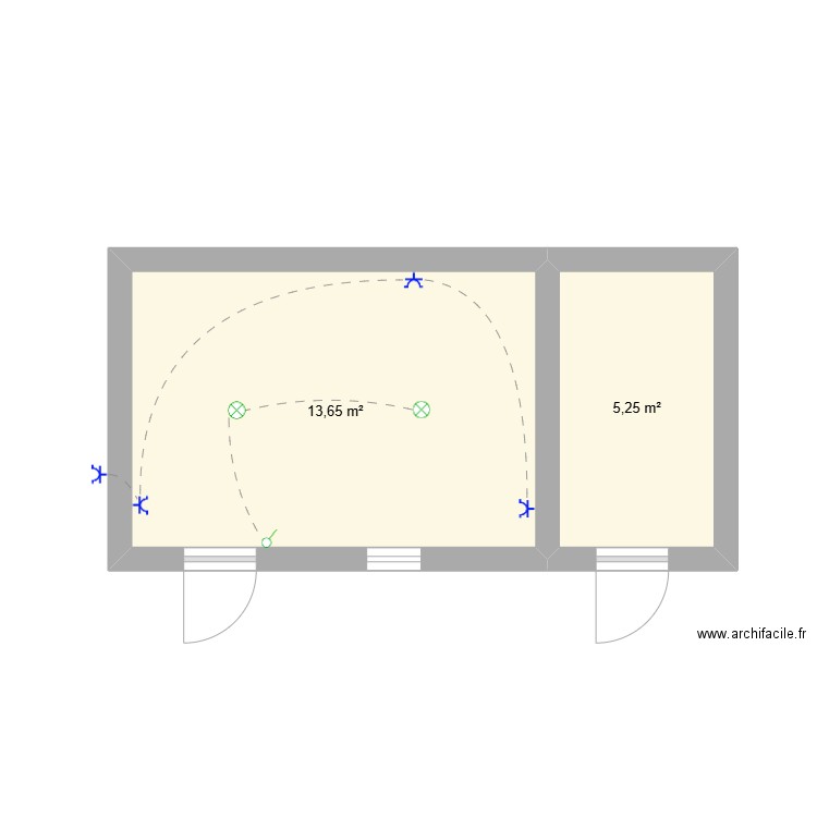 quincaillerie MARK I. Plan de 2 pièces et 19 m2