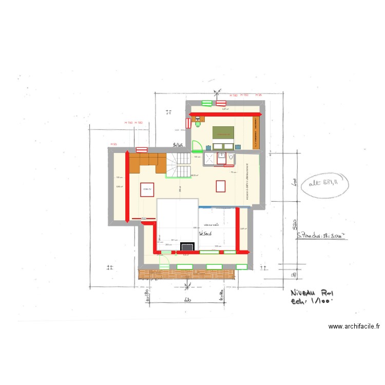 diminué MAX MEZZA SAMOENS rehaussé 5O  chambre 18/3. Plan de 6 pièces et 93 m2