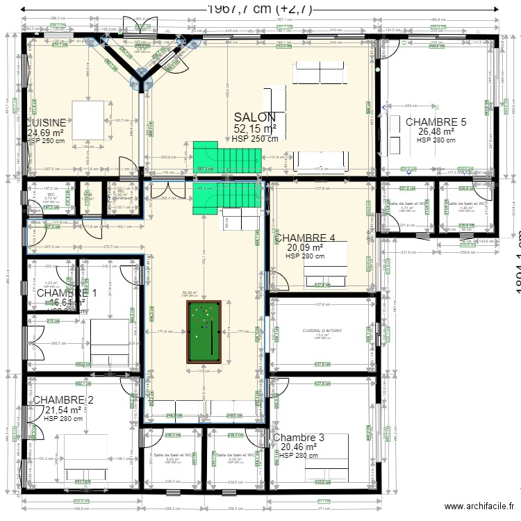 perfect FACADE C. Plan de 18 pièces et 286 m2