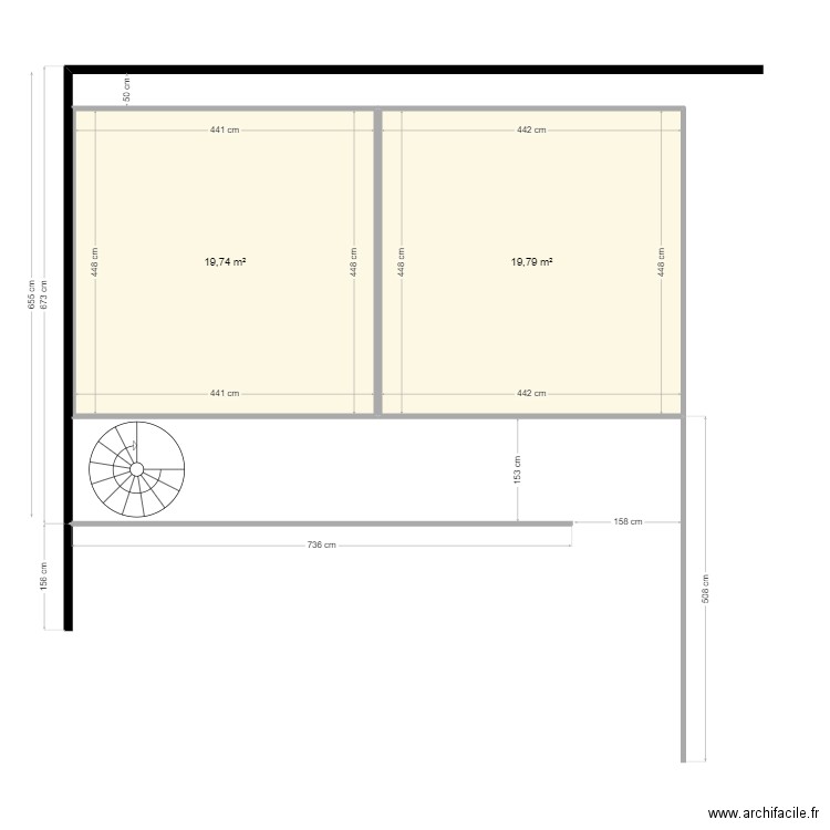 sanitaire. Plan de 2 pièces et 40 m2