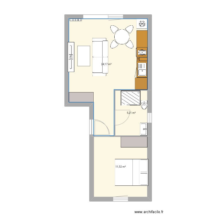 Chez Micka - version 2 . Plan de 3 pièces et 41 m2