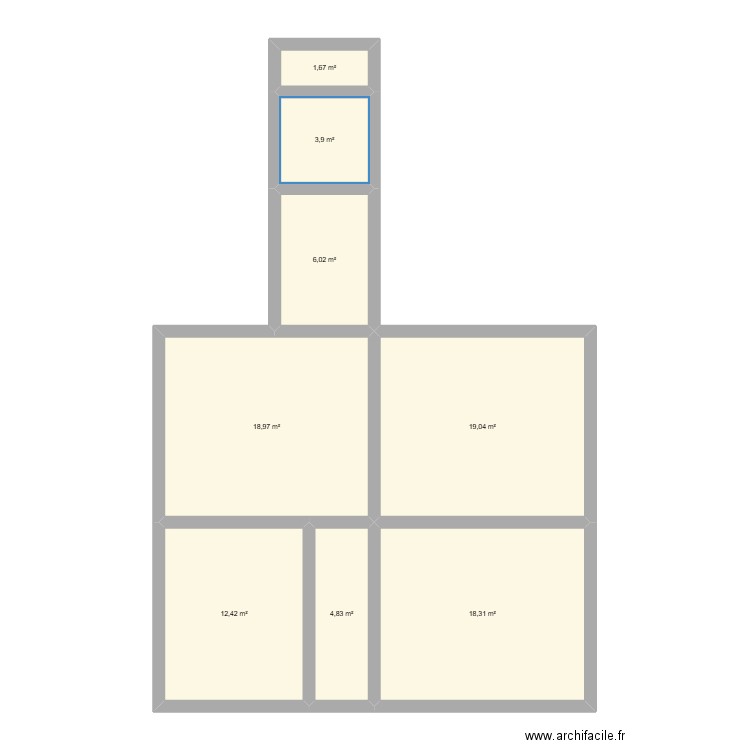 Roeulx. Plan de 8 pièces et 85 m2