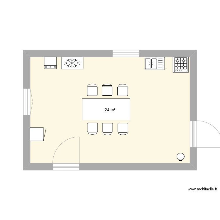 Cuisine thérapeutique HLE. Plan de 1 pièce et 24 m2