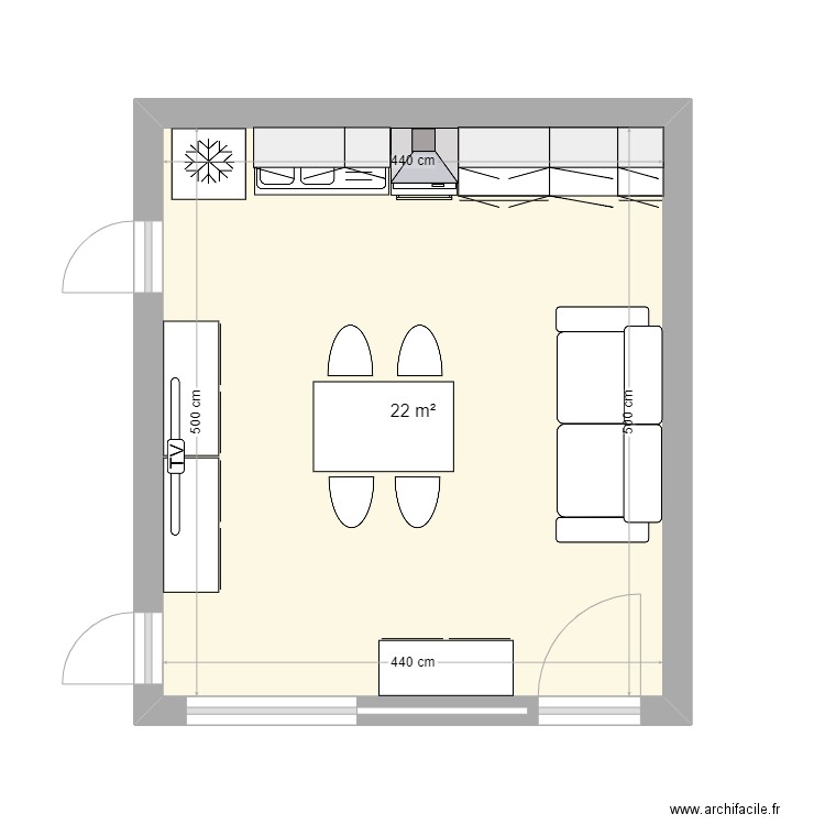 amenagement int. Plan de 1 pièce et 22 m2