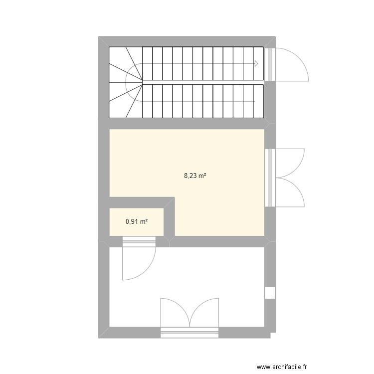 1er plan. Plan de 2 pièces et 9 m2