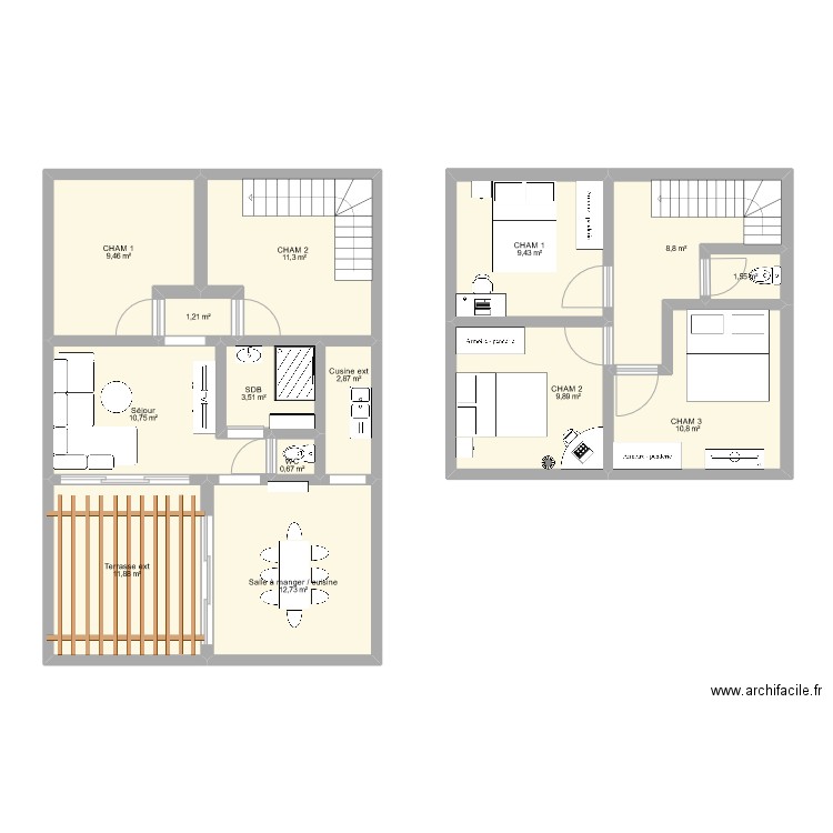 Projet agrandissement. Plan de 14 pièces et 105 m2