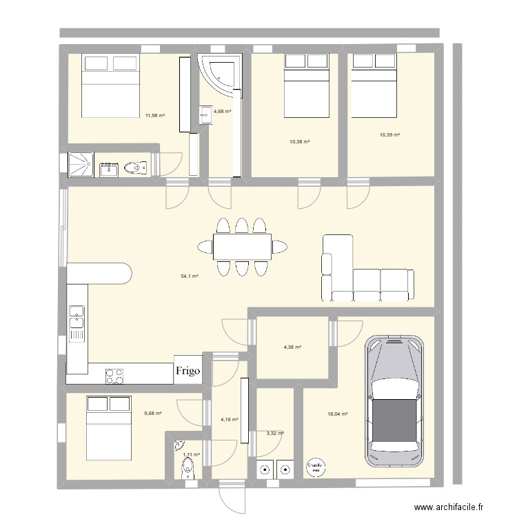 PLAN RECT 130M2. Plan de 12 pièces et 134 m2