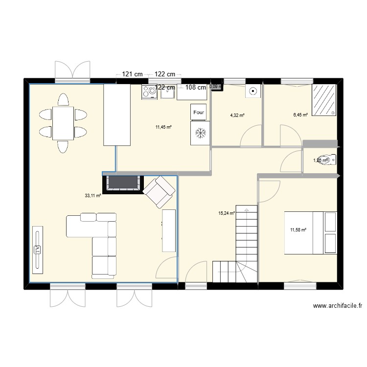 Maison meublée. Plan de 8 pièces et 84 m2