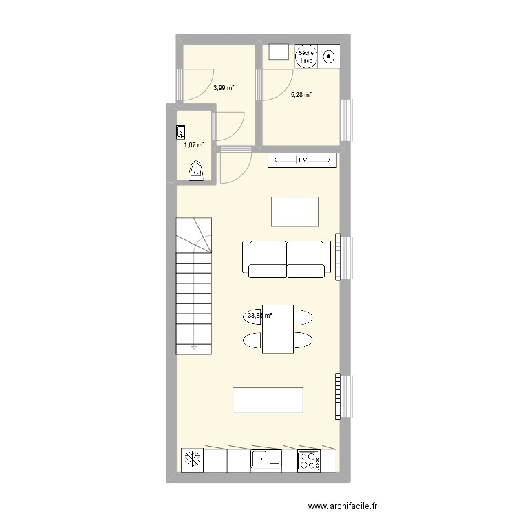 Hornu rez. Plan de 4 pièces et 45 m2