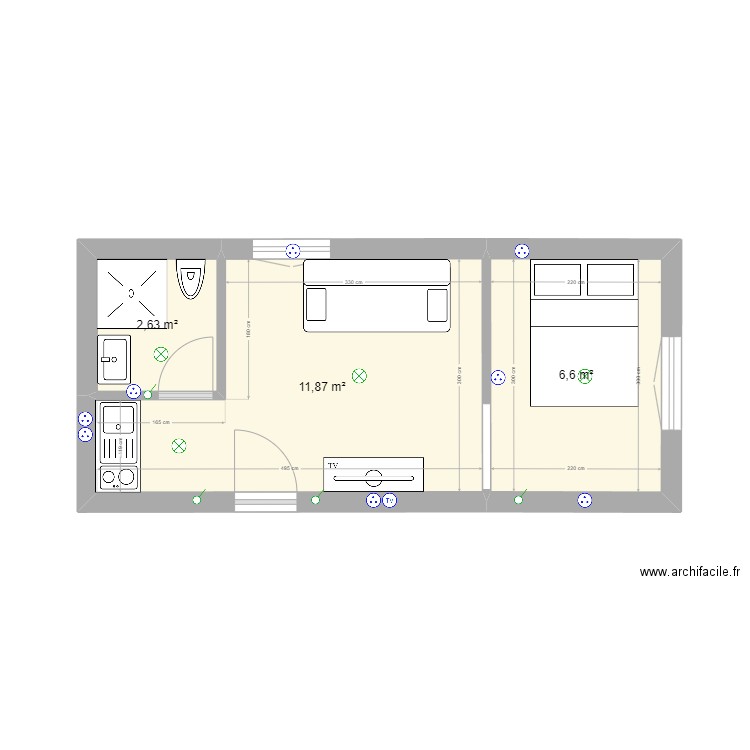 studio kerkennah. Plan de 3 pièces et 21 m2