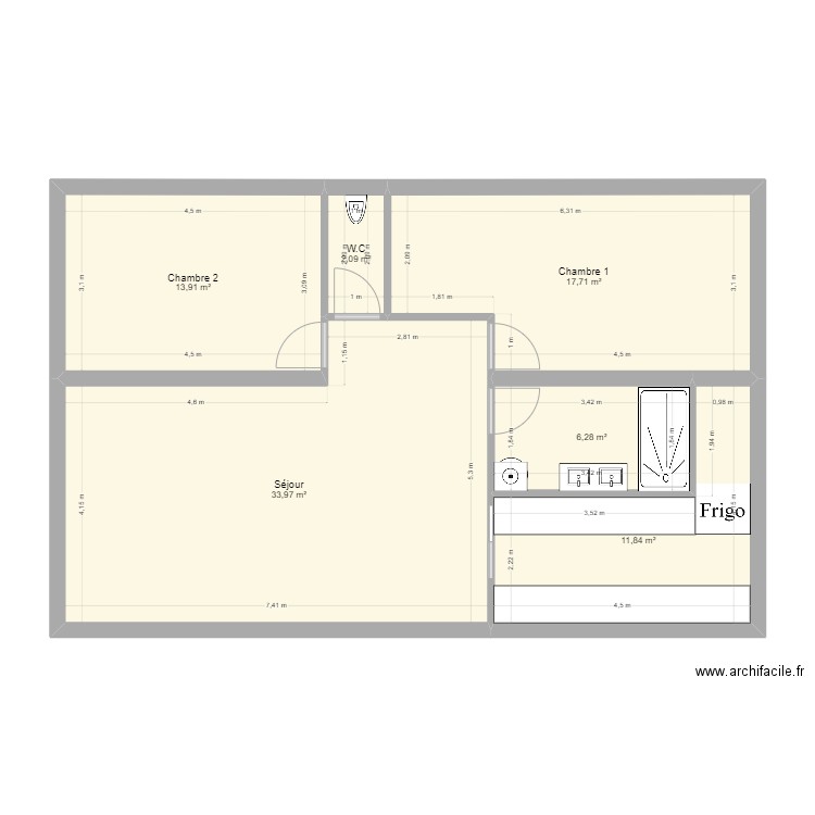 Projet autonomie. Plan de 6 pièces et 86 m2