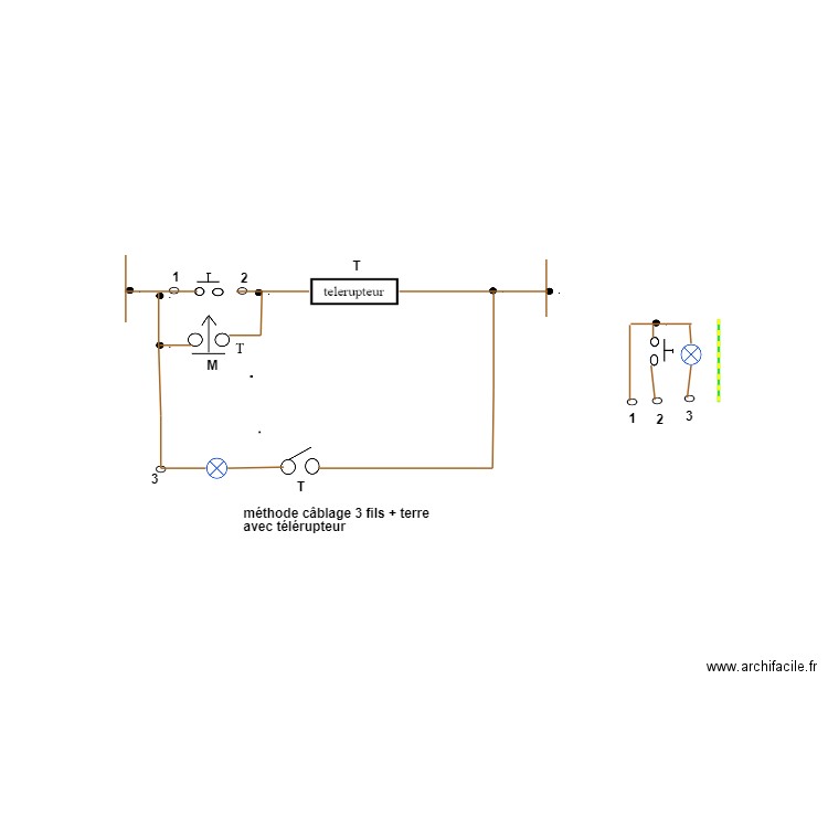 cablage  a un télérupteur sur 3 fils. Plan de 0 pièce et 0 m2