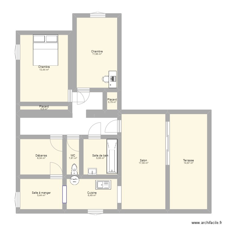 Appartement travaux tonton et tata. Plan de 11 pièces et 85 m2