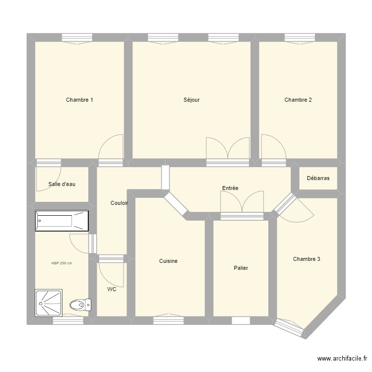 Sebastopol. Plan de 12 pièces et 77 m2