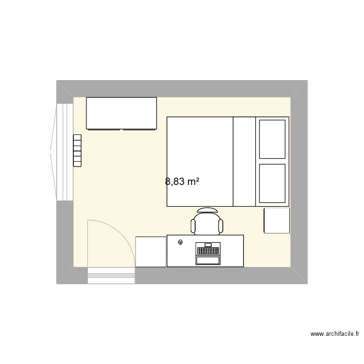 Apart. Plan de 1 pièce et 9 m2